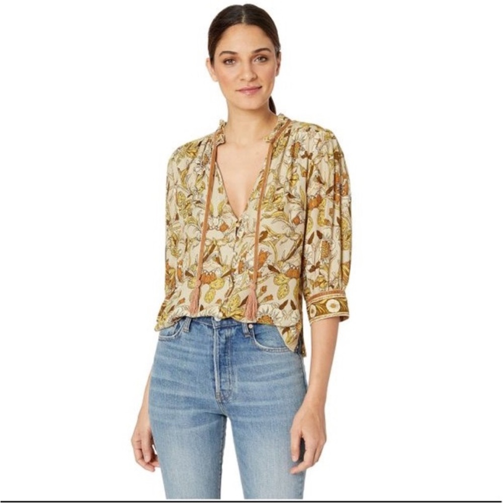 Jen's Pirate Booty Floral Blouse - Cream and Gold